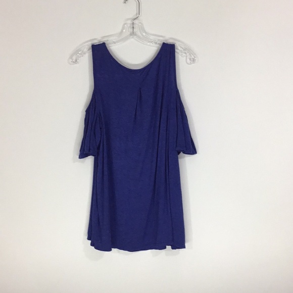 2/$25! GUC Max Studio Women's Large Super Stretchy Dark Blue Open Shoulder Top - Picture 2 of 7